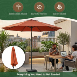 Garden Market Place The Garden Marketplace Garden Parasol 2.7M With Tilt And Crank Handle, Polyester Canopy And 38mm Aluminium Pole Terracotta - thumbnail 8