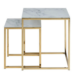 Furniture To Go Alisma Nest Of Tables With White Crystal Clear Marble Glass Top & Gold Legs - thumbnail 2