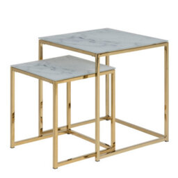 Furniture To Go Alisma Nest Of Tables With White Crystal Clear Marble Glass Top & Gold Legs
