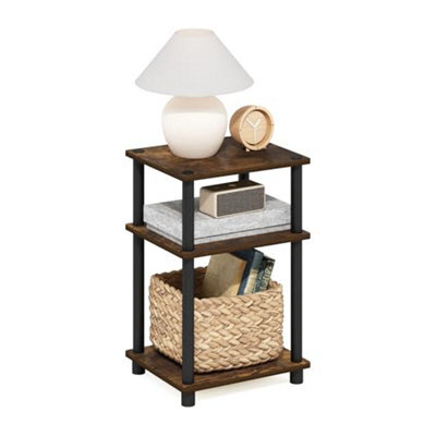 Furinno Just Side Table, 3-Tier End Open Shelves Night Stand, Bedside Toolless Assembly, For Living Room, Bedroom, Amber Pine