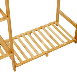 Thehotsale Natural Freestanding Wooden Clothes Rack With Hooks And Shelves - thumbnail 8