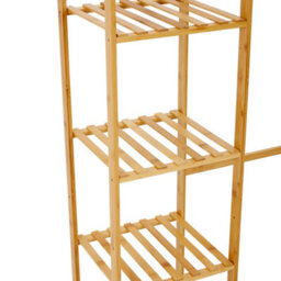 Thehotsale Natural Freestanding Wooden Clothes Rack With Hooks And Shelves - thumbnail 7