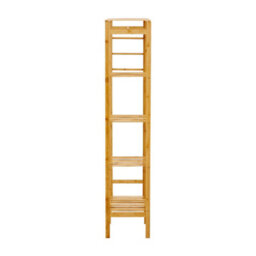 Thehotsale Natural Freestanding Wooden Clothes Rack With Hooks And Shelves - thumbnail 6