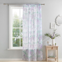 Dreams & Drapes Wisteria Hand Painted Wisteria Print Lilac Voile Panel - thumbnail 1