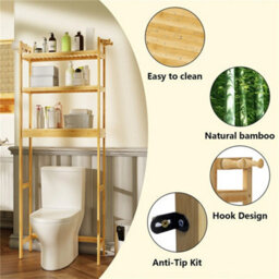 3-Tier Bamboo The Toilet Bathroom Shelf Cabinet Corner Storage Rack - thumbnail 4