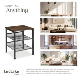 Tectake Bedside Table Lincoln - Industrial Style, With Shelf, 2 Grid Shelves, 40.5 X 40 X 50.5 Cm - Industrial Wood Dark, Rustic - thumbnail 7