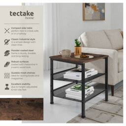 Tectake Bedside Table Lincoln - Industrial Style, With Shelf, 2 Grid Shelves, 40.5 X 40 X 50.5 Cm - Industrial Wood Dark, Rustic - thumbnail 2