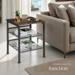 Tectake Bedside Table Lincoln - Industrial Style, With Shelf, 2 Grid Shelves, 40.5 X 40 X 50.5 Cm - Industrial Wood Dark, Rustic - thumbnail 8