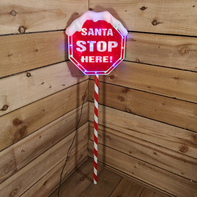 Samuel Alexander Premier Christmas Light Up Santa Stop Here Garden Patio Sign 110Cm - image 1