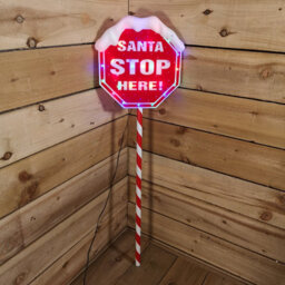 Samuel Alexander Premier Christmas Light Up Santa Stop Here Garden Patio Sign 110Cm - thumbnail 1