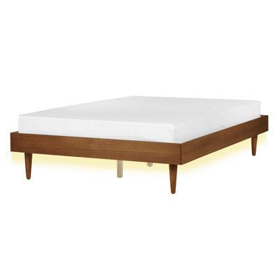 Beliani Bed With Led Toucy 140 X 200 Cm (Eu Double) Brown Ash Wood - image 1