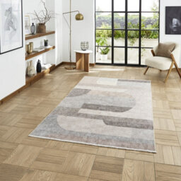 Beige Grey Geometric 5mm Thick Rug, Stain-Resistant Modern Rug For Bedroom, Living Room, & Dining Room-152Cm X 230Cm - thumbnail 2