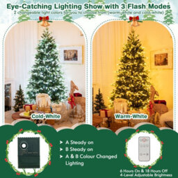 Costway 6Ft Pre-Lit Artificial Christmas Tree Hinged Xmastree With 350 Led Lights - thumbnail 7