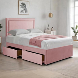 Pink Plush 6Ft Super King Size Bed With Matttress  2 Storage Drawers And 20 Inch Plain Borderd Headboard - thumbnail 1
