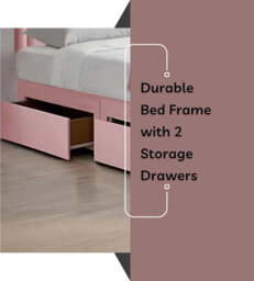 Pink Plush 6Ft Super King Size Bed With Matttress  2 Storage Drawers And 20 Inch Plain Borderd Headboard - thumbnail 4