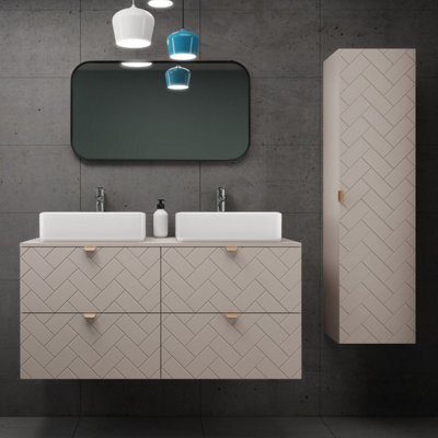 Heze Furniture Trend Herringbone Pattern Door Bathroom Cabines Vanity Units Set With Worktop 120Cm & 35Cm - Cashmere - image 1