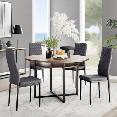Furniturebox Uk Adley Brown Wood Storage Dining Table & 4 Grey Velvet Milan Black Leg Chairs - image 1