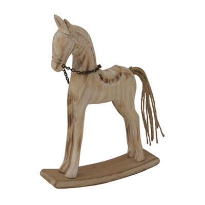 Hill Interiors Natural Wood Rocking Horse Christmas Decoration White (20Cm X 4Cm X 14Cm) - image 1