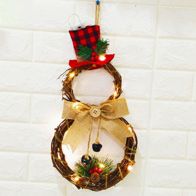 Living And Home Christmas Led Lighted Snowman With Hat Wreath Front Door Hanging Decor 40 Cm - image 1