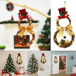Living And Home Christmas Led Lighted Snowman With Hat Wreath Front Door Hanging Decor 40 Cm - thumbnail 3