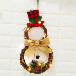Living And Home Christmas Led Lighted Snowman With Hat Wreath Front Door Hanging Decor 40 Cm - thumbnail 1