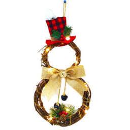 Living And Home Christmas Led Lighted Snowman With Hat Wreath Front Door Hanging Decor 40 Cm - thumbnail 4