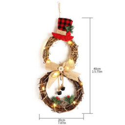 Living And Home Christmas Led Lighted Snowman With Hat Wreath Front Door Hanging Decor 40 Cm - thumbnail 5