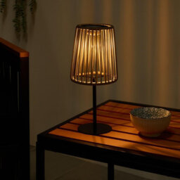 Ohs Rattan Solar Table Lamp Cordless Outdoor Garden Light Auto Sensor - Grey - thumbnail 2