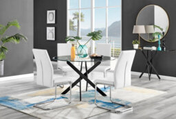 Furniturebox Uk Novara Black Leg 120Cm Round Glass Dining Table & 4 White Lorenzo Chairs - thumbnail 1