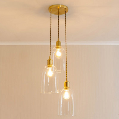 Valuelights Shaw Cluster Drop 3 Way Brushed Gold Adjustable Pendant Ceiling Light - image 1
