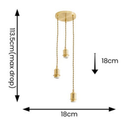 Valuelights Shaw Cluster Drop 3 Way Brushed Gold Adjustable Pendant Ceiling Light - thumbnail 6