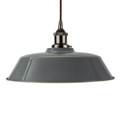French Grey Chancery Painted Dome Pendant Light With Black Nickel Lamp Holder And Brown Twisted Cable - Se Home - image 1