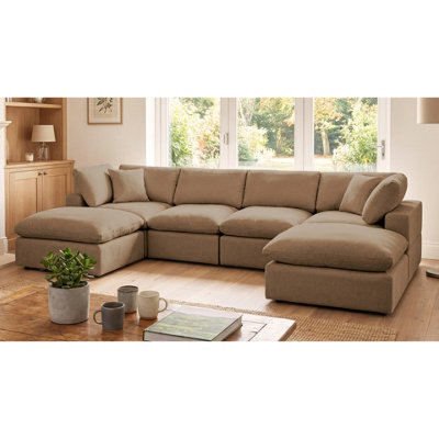 Cotleigh 6-Piece U-Shaped Modular Corner Sofa - Light Brown