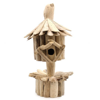 Serenityy Driftwood Birdbox On Stand - Handmade Recycled Wood Nest Box H40 X W16 X D14 Cm - image 1