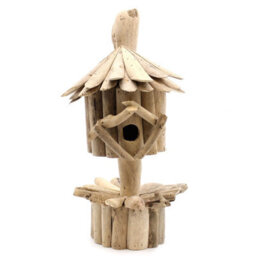 Serenityy Driftwood Birdbox On Stand - Handmade Recycled Wood Nest Box H40 X W16 X D14 Cm - thumbnail 1