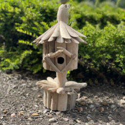 Serenityy Driftwood Birdbox On Stand - Handmade Recycled Wood Nest Box H40 X W16 X D14 Cm - thumbnail 4