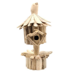 Serenityy Driftwood Birdbox On Stand - Handmade Recycled Wood Nest Box H40 X W16 X D14 Cm - thumbnail 2