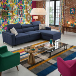 Baltico I Mini Modern Corner Sofa Bed With Adjustable Profiled Headrests  Storage Compact Fabric Lshape Settee Blue Right