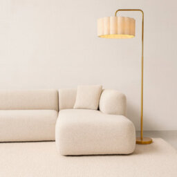 CGC Lighting Kyra Brushed Gold Angled Floor Lamp With Cream Scalloped Lampshade - thumbnail 2