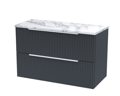 Balterley Tixall Fluted 2 Drawer Wall Hung Vanity Unit With Laminate Worktop, Dark Grey, 800mm - image 1