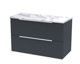 Balterley Tixall Fluted 2 Drawer Wall Hung Vanity Unit With Laminate Worktop, Dark Grey, 800mm