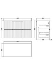 Balterley Tixall Fluted 2 Drawer Wall Hung Vanity Unit With Laminate Worktop, Dark Grey, 800mm - thumbnail 2