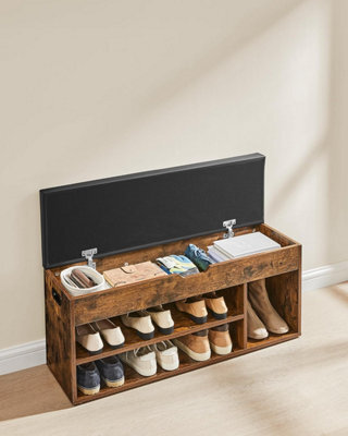 Songmics Shoe Bench, Padded Seat Storage, 3 Compartment Organizer, Concealed Storage, Room Lounge Hallway, Rustic Brown - image 1