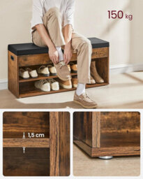 Songmics Shoe Bench, Padded Seat Storage, 3 Compartment Organizer, Concealed Storage, Room Lounge Hallway, Rustic Brown - thumbnail 4