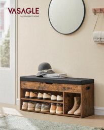 Songmics Shoe Bench, Padded Seat Storage, 3 Compartment Organizer, Concealed Storage, Room Lounge Hallway, Rustic Brown - thumbnail 3