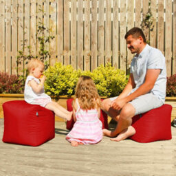 rucomfy Beanbags Rucomfy Indoor Or Outdoor Water Resistant Red Cube Beanbag Footstool - thumbnail 2