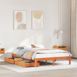 Berkfield Bed Frame With Drawers Without Mattress Wax Brown 140X190 Cm - thumbnail 1