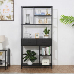 Industrial Tall Bookcase Display Storage Cabinet With Drawer - thumbnail 3