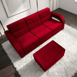 Aliss Sofa Bed With Pouffe Foam Filling Wave Springs Plastic Legs Wood Frame Loose Cushions 235X110X95 Red - thumbnail 3