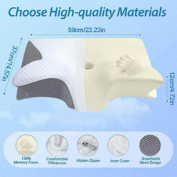 Cervical Memory Foam Neck Pillow 2 In 1 Ergonomic Contoured Support Pillow - thumbnail 2